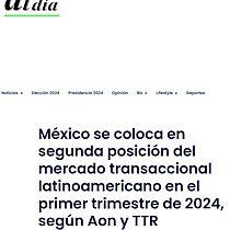 Mxico se coloca en segunda posicin del mercado transaccional latinoamericano en el primer trimestre de 2024, segn Aon y TTR